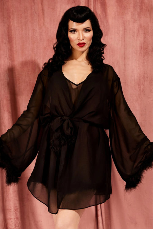 Faux Feather Robe (Black)