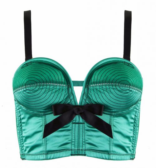 Longline Spiral Stitch Overwire Bra (Emerald Green/Black) by Bettie Page