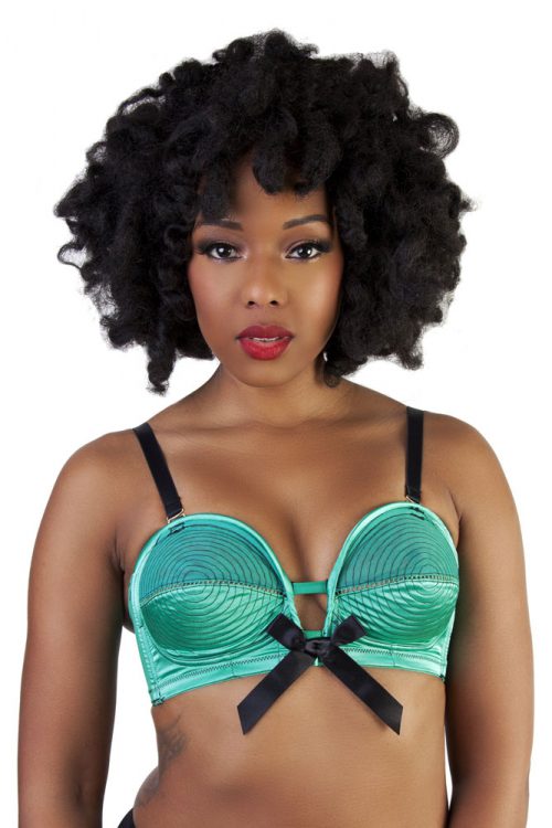 Spiral Stitch Overwire Bra (Black/Peach) by Bettie Page