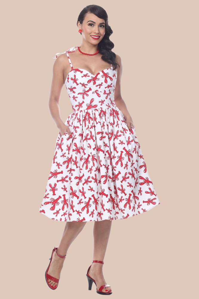Deena Dress (Lobster) by Bettie Page | Bettie Page
