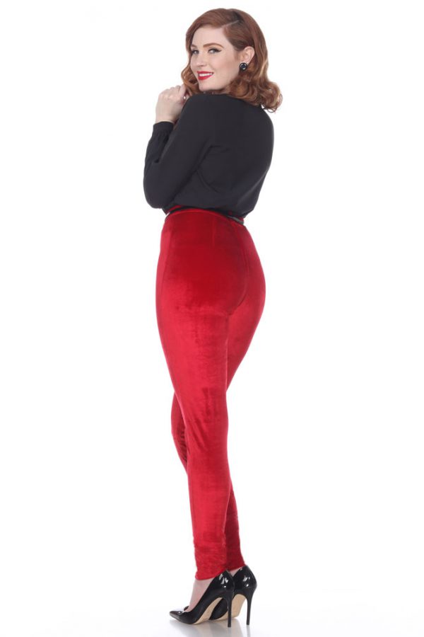Marina Cigarette Pant (Red Velvet) by Bettie Page