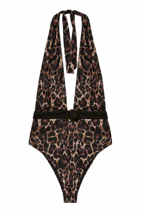 Jayne Leopard Belted Plunge Swimsuit